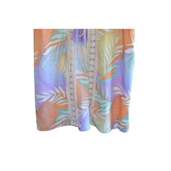 Miken Swim Women's Tie Waist Crochet Floral Print Coverup in Multi - Picture 3 of 5